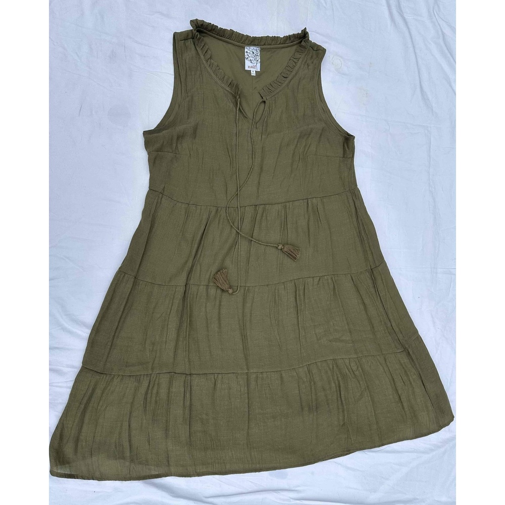Naif Boho Tiered Sleeveless Tie-Neck Green‎ Dress Womens Size Medium